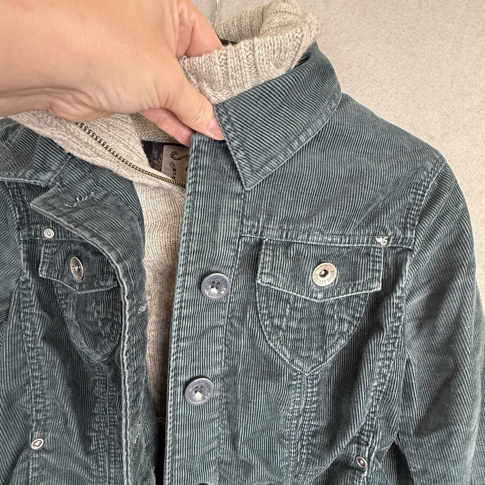 Vtg Esprit Teal Corduroy Trucker Jacket Removable Lambswool Dickey Y2K Size‎ S - Picture 8 of 16